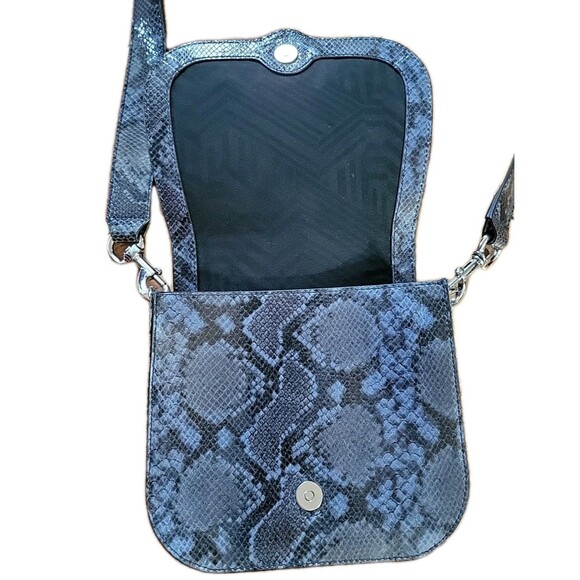 Rebecca Minkoff Blue & Black Python Embossed Leather Saddle Bag EUC - Picture 4 of 11